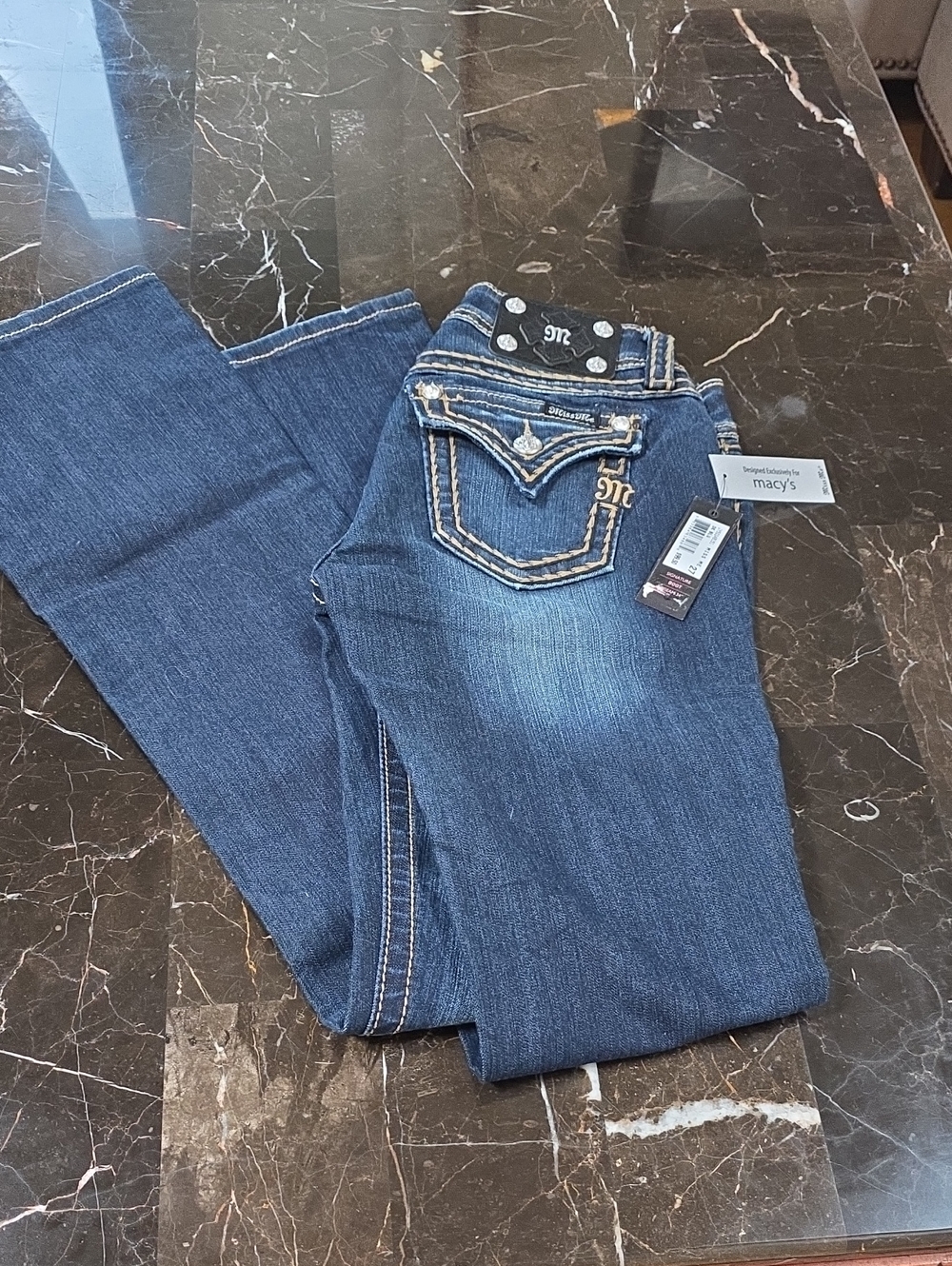 Miss Me Women's Medium Blue Boot Cut Jeans with Embellished Back Pockets